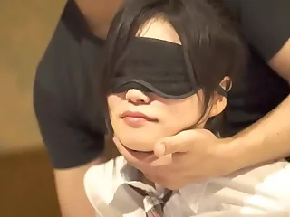Very cute and mirthful asian teen prickling blind