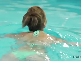 DADDY4K&period; Passionate dealings near the pool with the boyfriend's dad